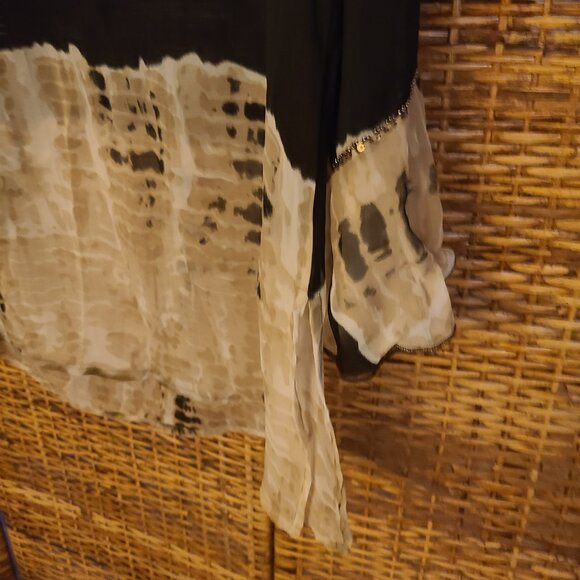 Paris Paris Blouse Sheer Beaded Sequins Bell Sleeve Tunic Length BEAUTIFUL!! M - Picture 7 of 7